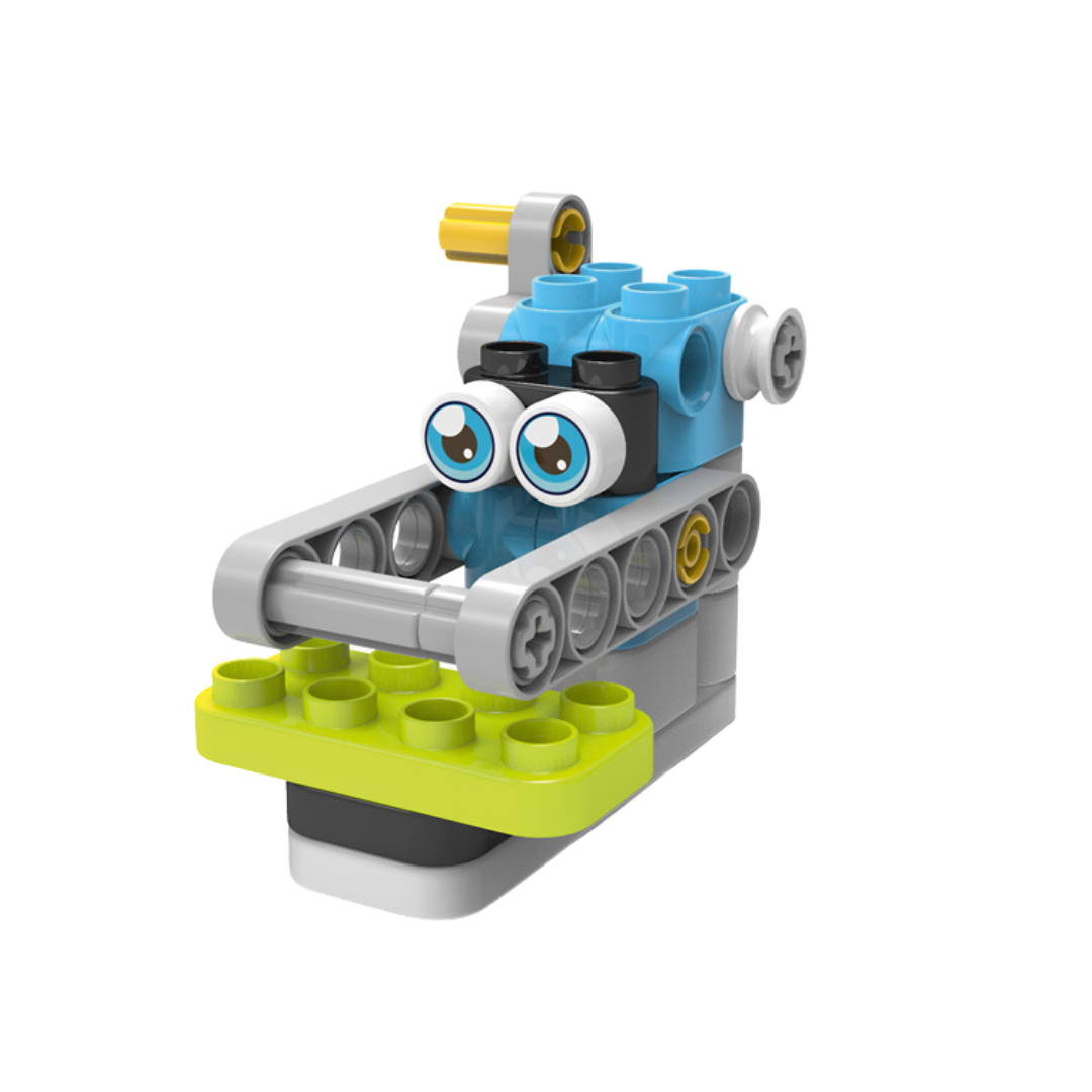 model robota kolorowy z niebieskimi oczami z klocków botzees gear kit steam