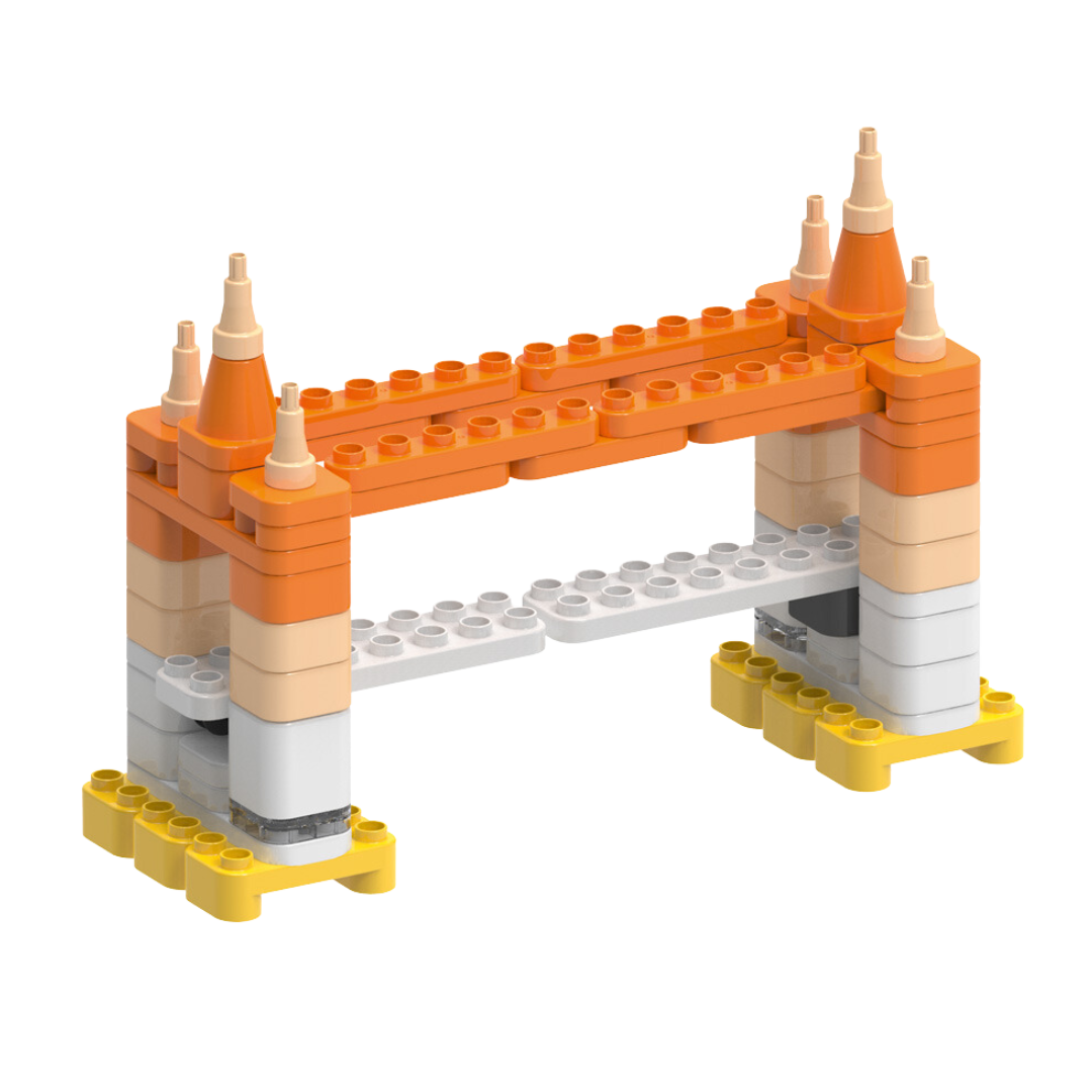 model mostu pomarańczowo szary z klocków botzees steam box miasto