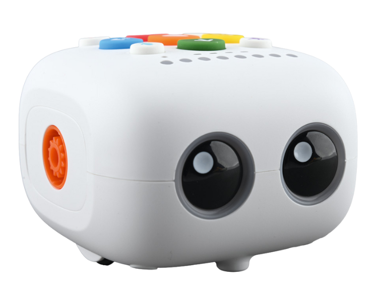 robot interaktywny Zosia biały z kolorowymi przyciskami i czarnymi dużymi oczami