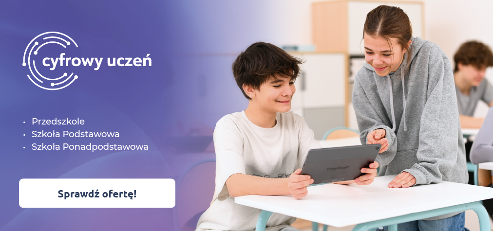 cyfrowy uczeń uczniowie uczą się korzystając na lekcji z tabletu